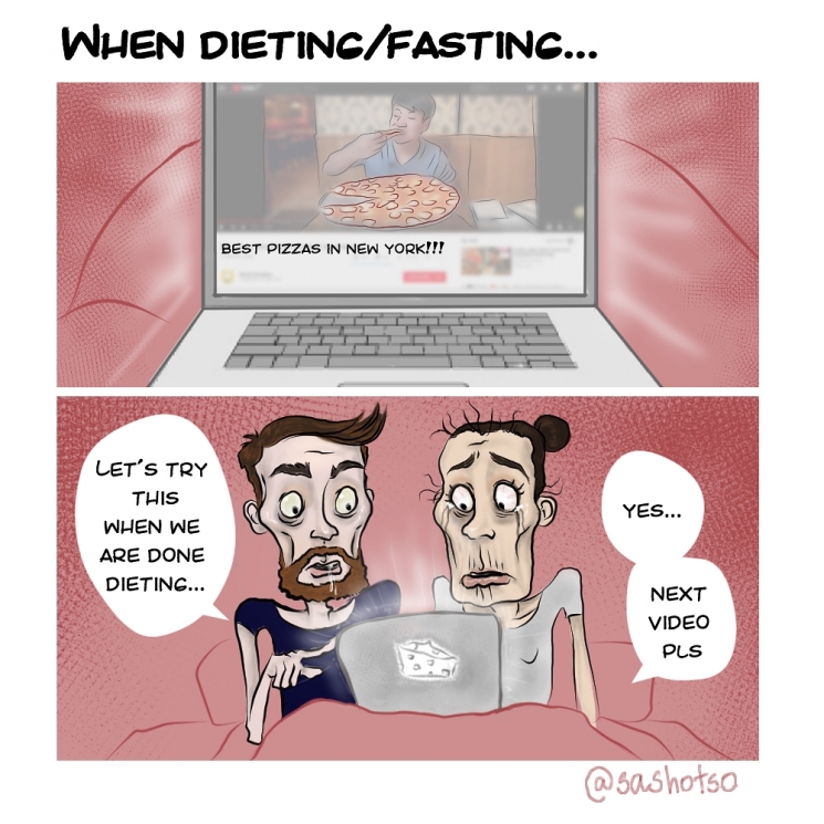 Ilustrasi diet bareng pacar / Instagram @sashotso.art