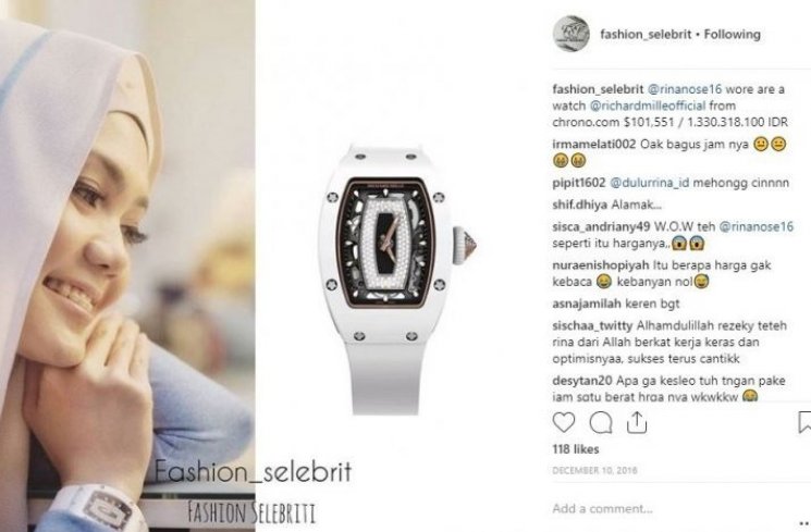 Jam tangan mewah Rina Nose. (Instagram/@fashion_selebrit)