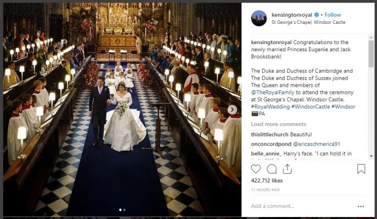 Pernikahan Putri Eugenie. (Instagram/@kensingtonroyal)