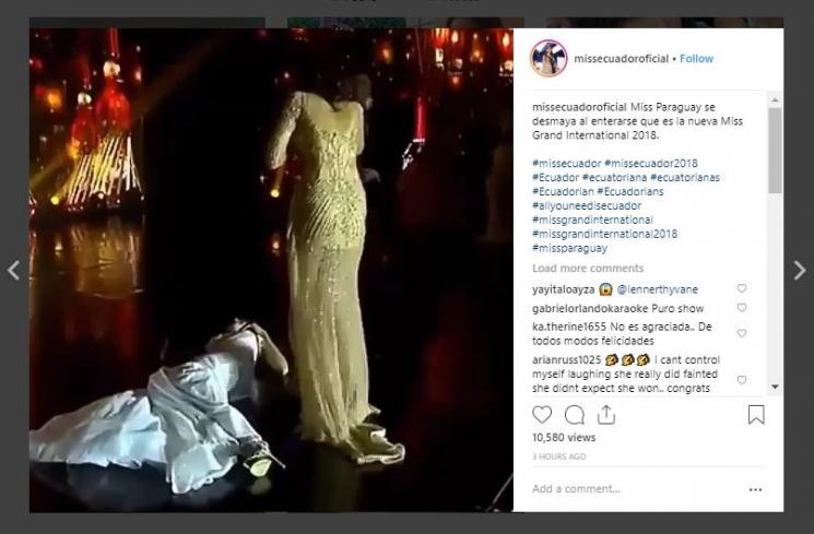 Detik-detik Miss Grand International 2018 pingsan. (Instagram/@missecuadoroficial)