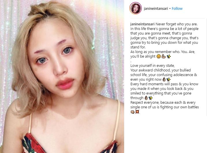 makeup nyentrik ala Janine Intansari. (Instagram/@janineintansari)