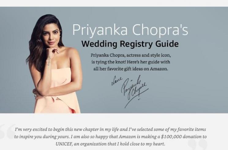 Priyanka Chopra Wedding Registry Guide. (Amazon)