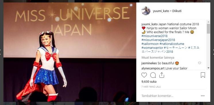 Miss Universe Japan dengan baju Sailor Moon. (Instagram/@yuumi_kato)