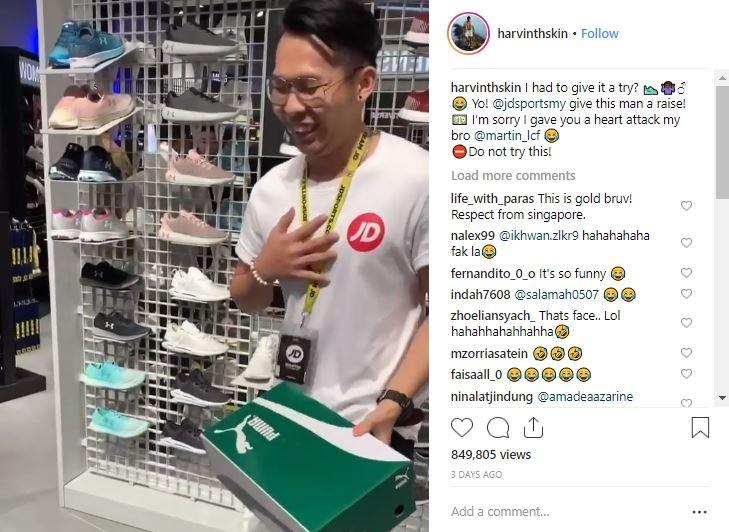 Penjaga toko yang lega karena sepatunya nggak jadi dicolong. (Instagram/@harvinthskin)