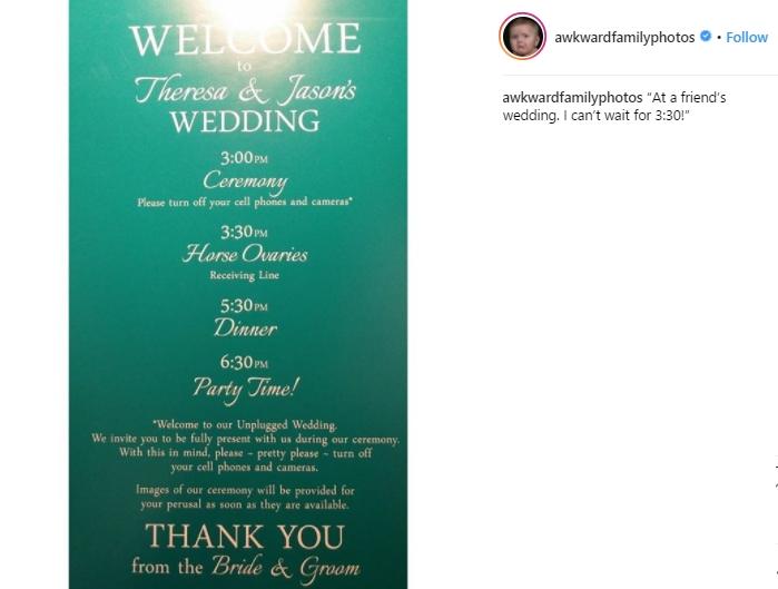Jadwal pernikahan aneh. (Instagram/@awkwardfamilyphotos)