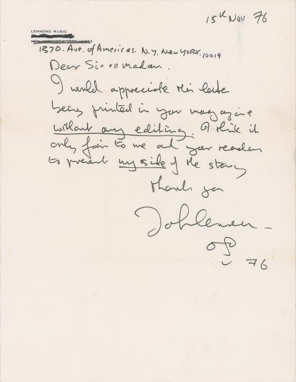 Surat dari John Lennon. (Billboard)