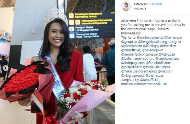 Selamat Astari Vernideani, Juara Miss Tourism Internasional 2018