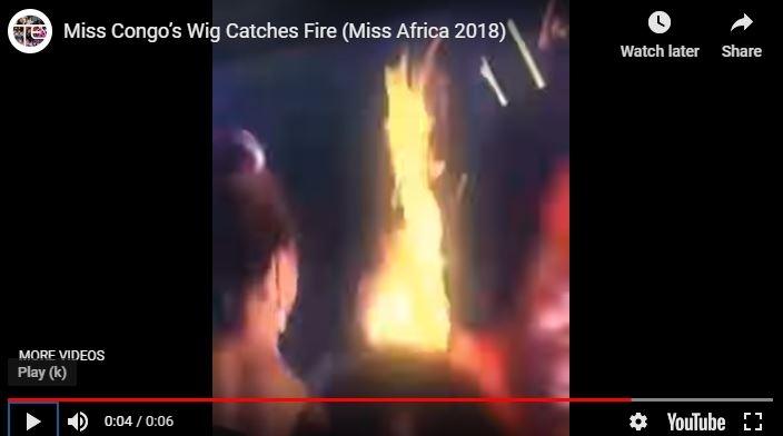 Rambut Miss Congo Terbakar. (Youtube/TrueExclusive)