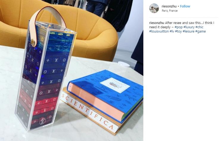 Permainan jenga Louis Vuitton. (Instagram/@riesonzhu)