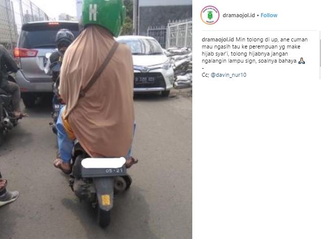 Pesan Driver Ojol untuk Pelanggan Berhijab Syari. (Instagram/@dramaojol.id)