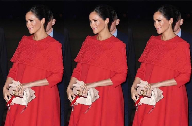 Meghan Markle pakai dress merah di Maroko. (Instagram/@hrhofsussex)