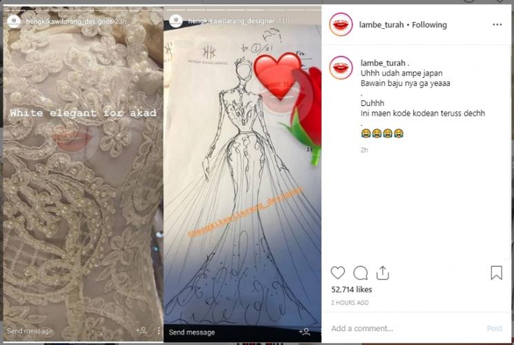 Sketsa yang diduga gaun pernikahan Syahrini. (Instagram/@lambe_turah