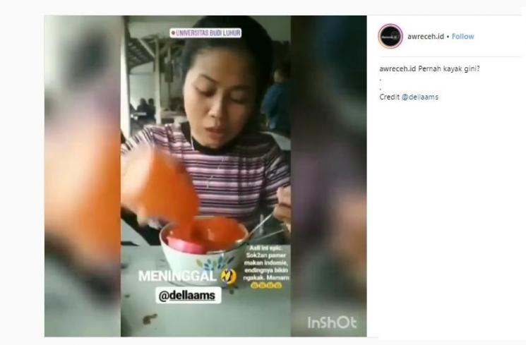 Wanita Ini Mau Makan Mie Pakai Sambal tapi Gagal Total. (Instagram/@awreceh.id)