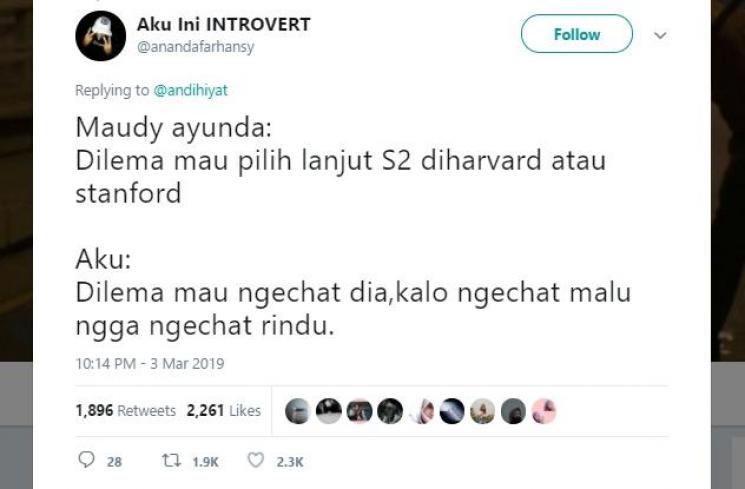 Cuitan Kocak Netizen Tentang Dilema ala Maudy Ayunda. (Twitter)