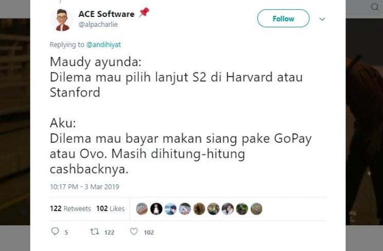 Cuitan Kocak Netizen Tentang Dilema ala Maudy Ayunda. (Twitter)