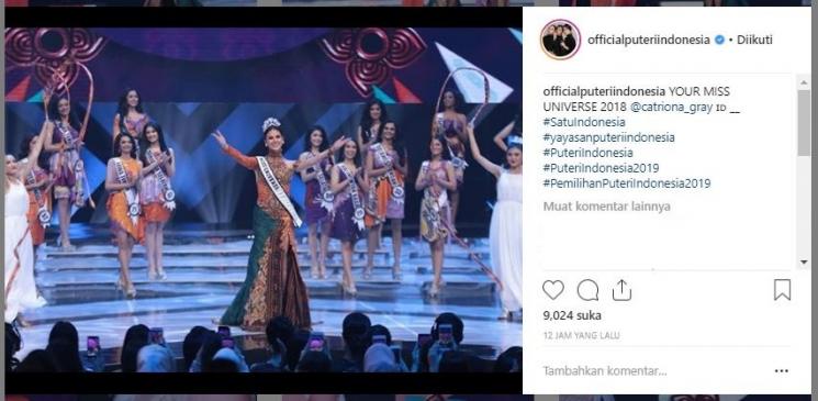 Miss Universe 2018, Catriona Gray memakai kebaya. (Instagram/@officialputeriindonesia)