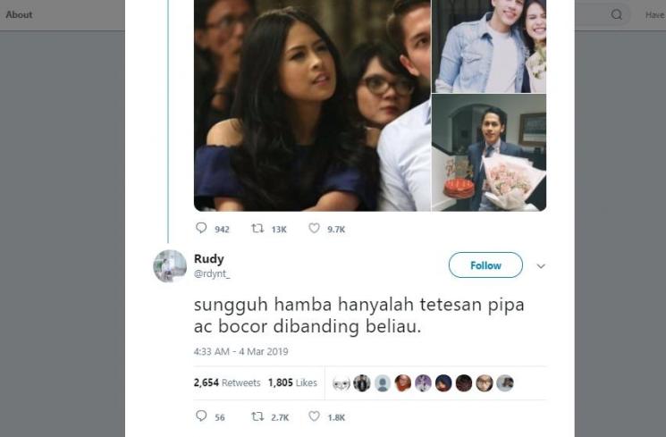 Cuitan Kocak Netizen Tentang Pacar Maudy Ayunda. (Twitter/@rdynt_)