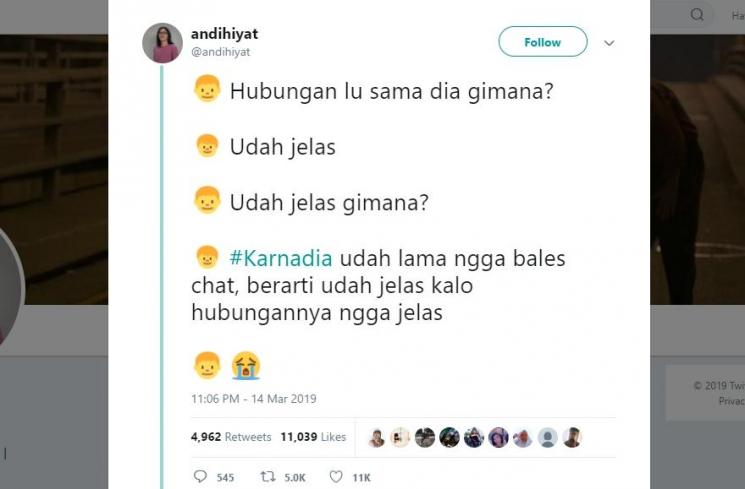 Ini Cuitan Netizen Twitter Curhat Lewat #Karnadia. (Twitter)