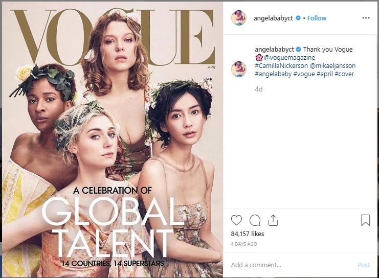Angela Baby menghiasi cover majalah Vogue. (Instagram/@angelababyct)