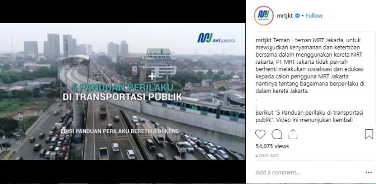 Video panduan perilaku MRT Jakarta. (Instagram/@mrtjkt)