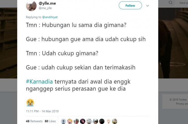 Ini Cuitan Netizen Twitter Curhat Lewat #Karnadia. (Twitter)