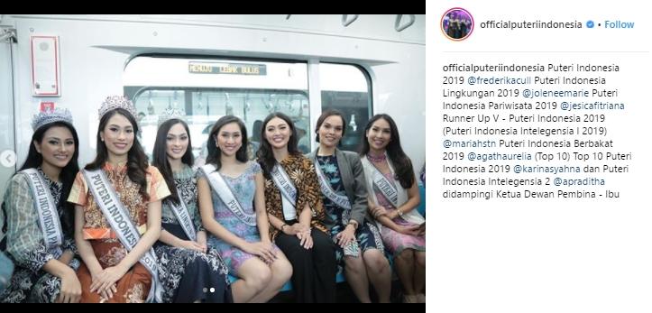 7 Puteri Indonesia Dampingi Jokowi Uji Coba MRT. (Instagram/@officialputeriindonesia)
