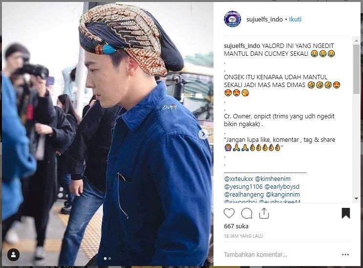 Dong Hae pakai blangkon. (Instagram/@sujuelfs_indo)