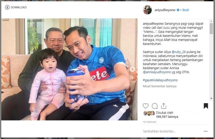 Ani Yudhoyono sakit kanker, ditemani anggota keluarga. (Instagram/@aniyudhoyono)