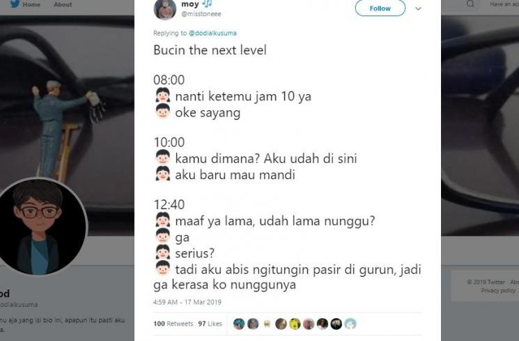 Cuitan Kocak Bucin The Next Level Versi Netizen. (Twitter/@dodialkusuma)