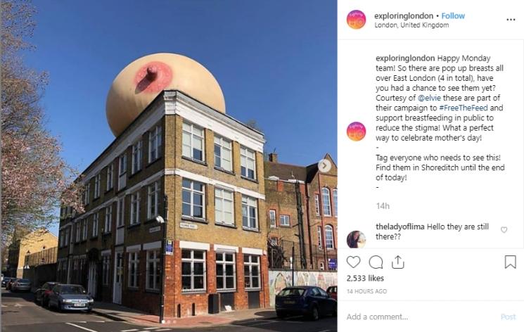 Balon payudara raksasa. (Instagram/@exploringlondon)