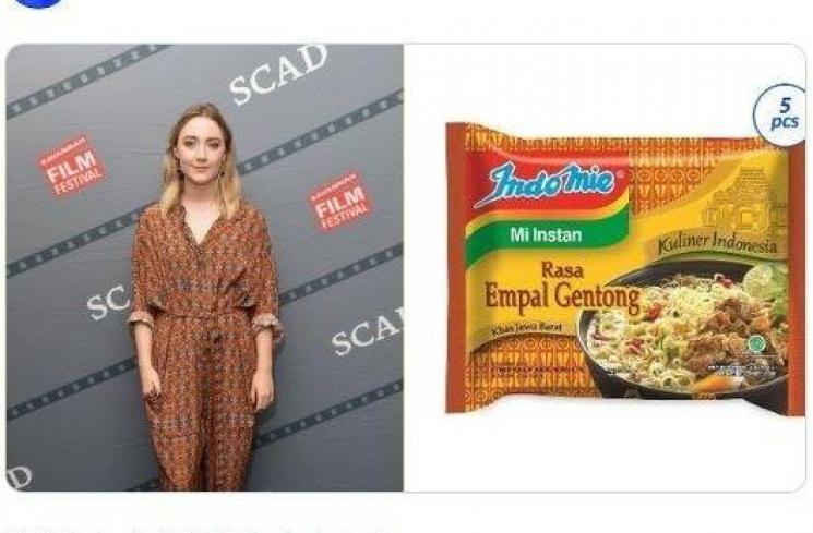 Saoirse Ronan dibilang pakai baju mirip bungkus Indomie. (Twitter/@frencesha)