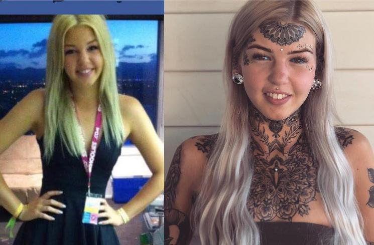 Amber Luke sebelum dan setelah penuhi tubuhnya dengan tato. (Instagram/@amber__luke)