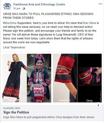 Desain etnis Laos pada produk Max Mara. (Facebook/Traditional Arts and Technology Centre)