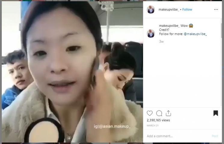 Pakai makeup di kendaraan umum. (Instagram/@asian.makeup_)