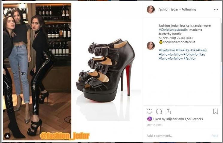 Sepatu unik Jessica Iskandar. (Instagram/@fashion_jedar)
