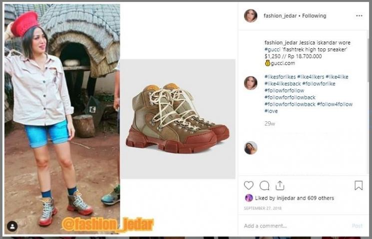 Sepatu unik Jessica Iskandar. (Instagram/@fashion_jedar)