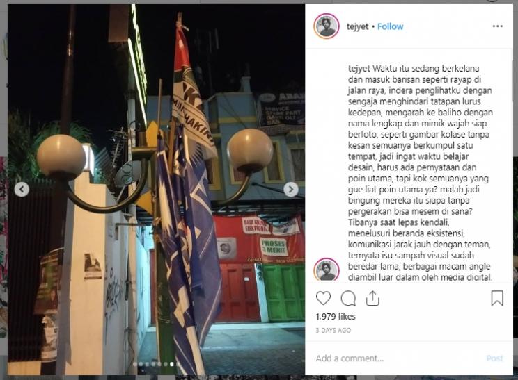 Busana unik dari spanduk partai. (Instagram/@tejyet)