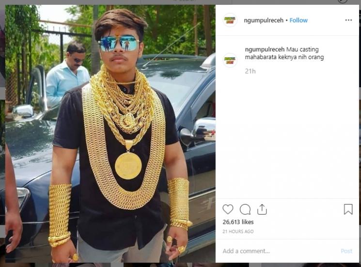 Terlalu banyak pakai perhiasan emas. (Instagram/@ngumpulreceh)