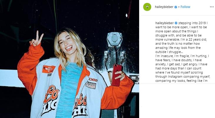 Hailey Baldwin curhat tentang kehidupannya. (Instagram/@haileybieber)