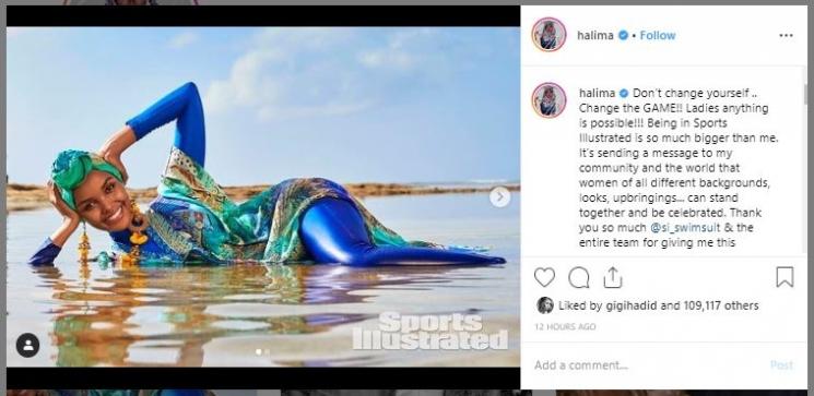 Halima Aden pakai burkini. (Instagram/@si_swimsuit)