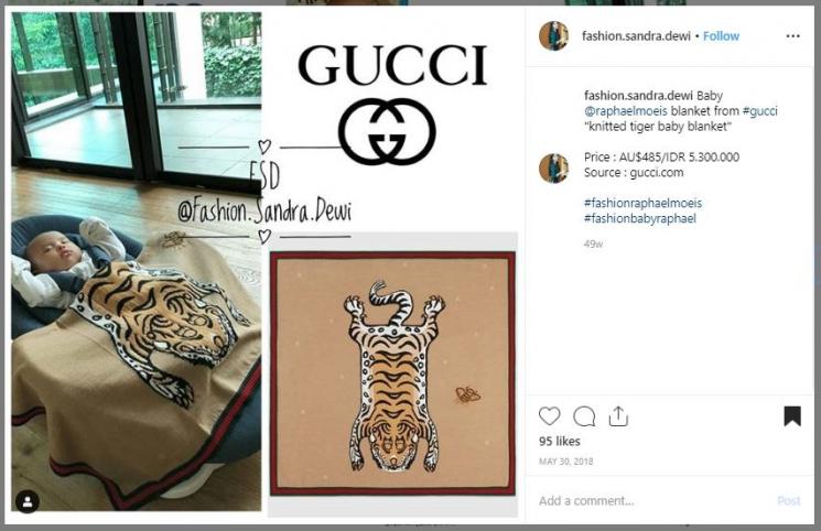 Barang mewah yang dipakai Rafa, anak Sandra Dewi.(Instagram/@fashion.sandra.dewi)