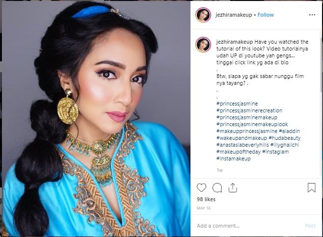 Putri Jasmine ala Jezhira makeup. (Instagram/@jezhiramakeup)