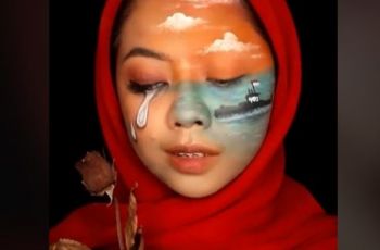 Pilu! Viral Wanita Melukis Wajah, Gambarkan Duka Indonesia di Awal 2021