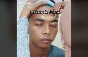 Pasrah Jadi Model Makeup Istri, Penampilan Pria Ini Sukses Mengundang Tawa