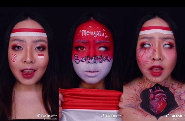 Makeup tema HUT RI yang viral di TikTok. (TikTok/@yohannasicillia)