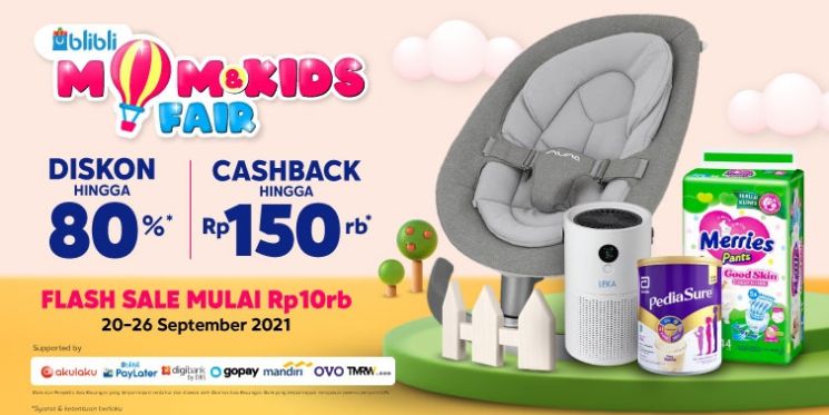 Blibli Mom & Kids Fair 3rd edition berlangsung selama 20 - 26 September 2021, dengan penawaran flash sale, brand deals, diskon, gamification, hingga cashback menarik untuk para ibu memenuhi kebutuhan anggota keluarga. (Istimewa)