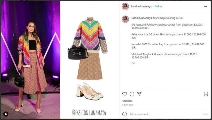 Gaya Pakaian Luna Maya Gunakan Outfit Serba Gucci (instagram.com/lunamaya)
