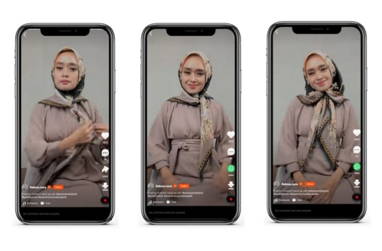Tutorial hijab segi empat modis oleh akun Rahma.nura di SnackVideo (Istimewa)