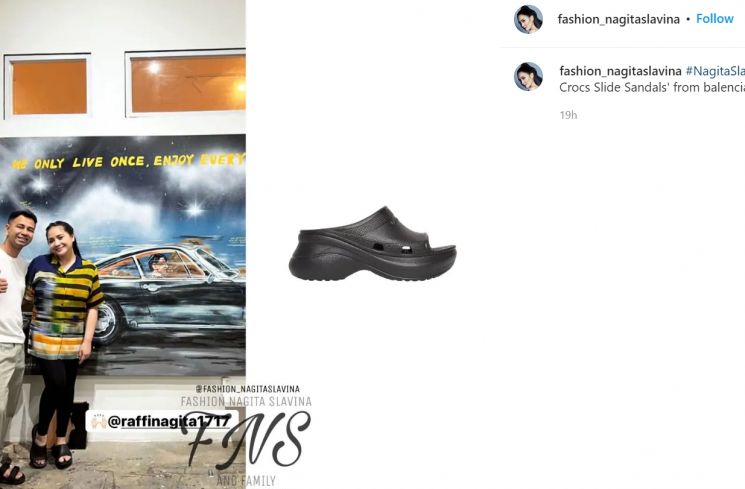 Nagita Slavina mengenakan sandal koleksi Balenciaga seharga Rp8 juta ketika jalan-jalan berdua dengan Raffi Ahmad (Instagram/fashion_nagitaslavina)