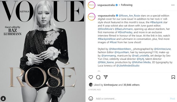 Rose BLACKPINK dipilih menjadi cover majalan Vogue Australia, tampil dengan gaya rock n roll (Instagram/vogueaustralia)